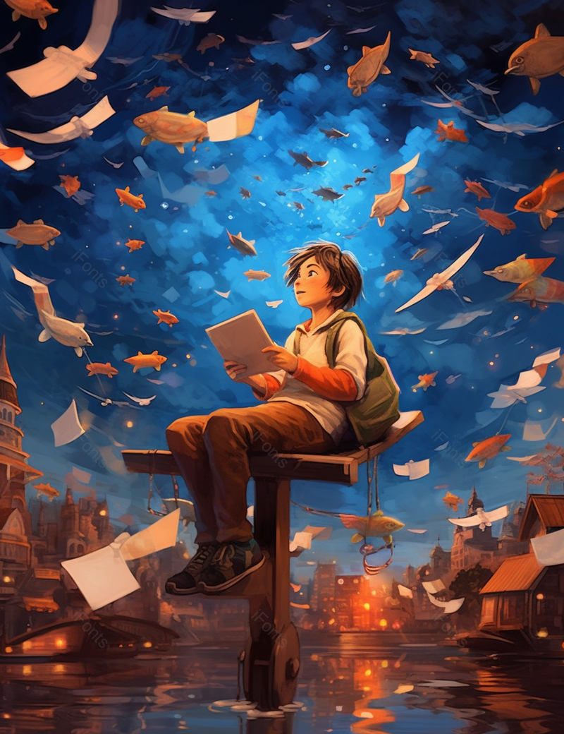 纸飞机六一儿童节男孩飞翔冒险在夜空中插画,插画/手绘图,插画/手绘图库,插画/手绘图下载,插画/手绘